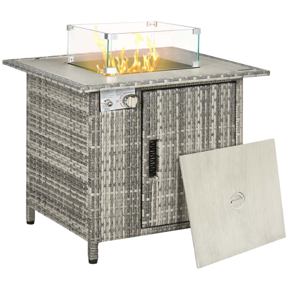 Outsunny 50,000 BTU Gas Fire Pit Table w/ Rain Cover, Wind Guard & Lava Stone