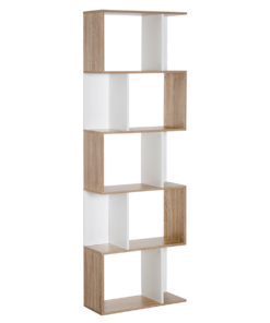5-Tier S-Shape Display Bookcase Storage Shelf Unit, Natural Wood Finish