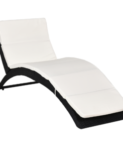Sun Lounger Rattan Hammock Sun Bed Garden Folding Recliner Chair w/ Cushion
