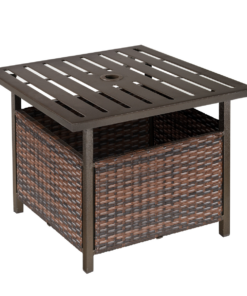 Outsunny Rattan Outdoor Coffee Table with Umbrella Hole & Storage Box for Patio