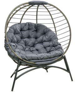 Outsunny Rattan Egg Chair with Cushion & Folding Bottle Holder Basket Bag