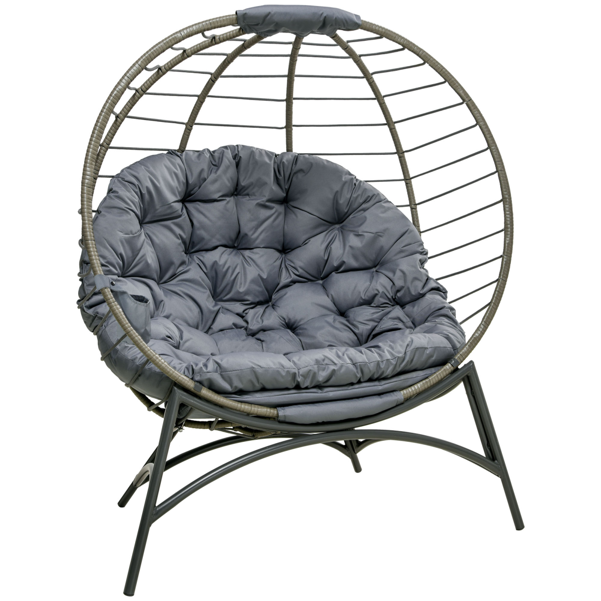 Outsunny Rattan Egg Chair with Cushion & Folding Bottle Holder Basket Bag