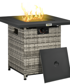 Outsunny 40,000 BTU Gas Fire Pit Table w/ Rain Cover & Mesh Lid, Lava Stone