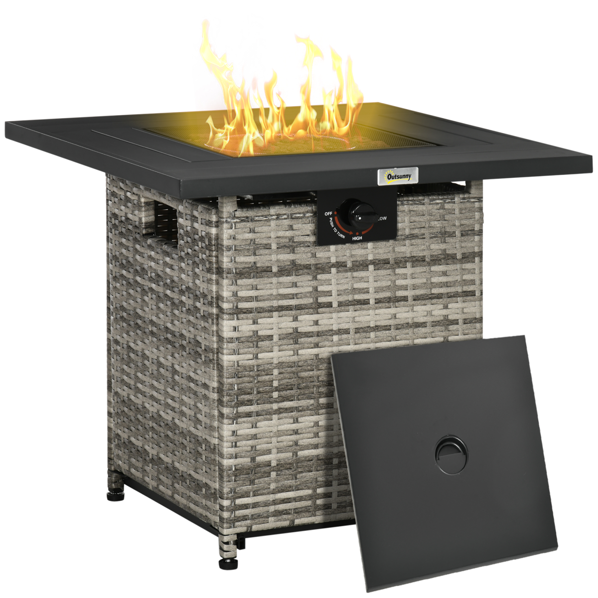 Outsunny 40,000 BTU Gas Fire Pit Table w/ Rain Cover & Mesh Lid, Lava Stone
