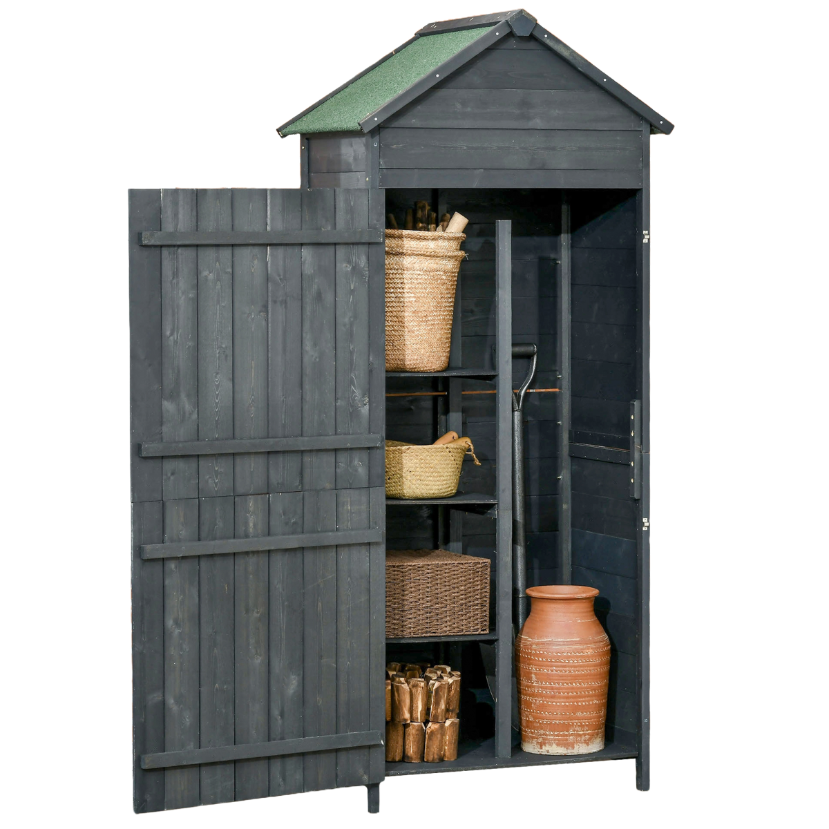 Outsunny Wooden Outdoor Garden Shed Utility Tool Storage Cabinet Grey