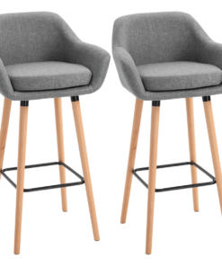 2-Pack Modern Upholstered Fabric Bucket Seat Bar Stools w/ Solid Wood Legs, Grey