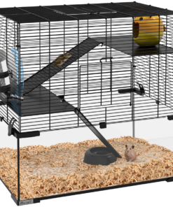 3 Tiers Hamster Cage w/ Deep Glass Bottom, Dish, Hut, 60 x 40 x 57cm