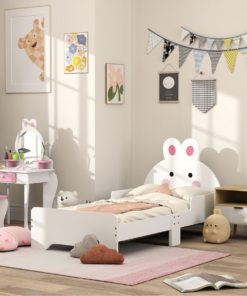 ZONEKIZ Toddler Bed, Kids Bedroom Furniture, Rabbit Design - White