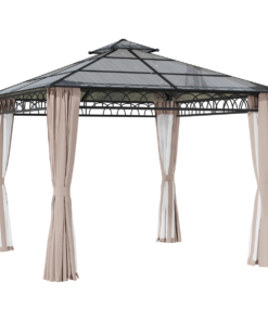 3x3m Polycarbonate Hardtop Gazebo with Curtains & Netting, Weatherproof