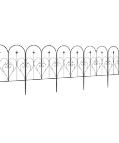 Outsunny 5PC Metal Garden Fence Panels, Black Decorative Border Edging, 32in x 10ft