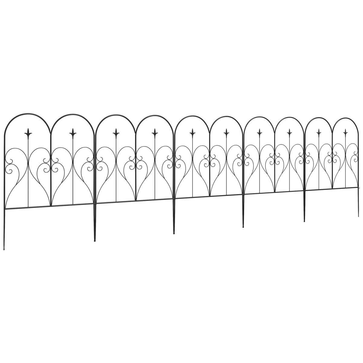 Outsunny 5PC Metal Garden Fence Panels, Black Decorative Border Edging, 32in x 10ft