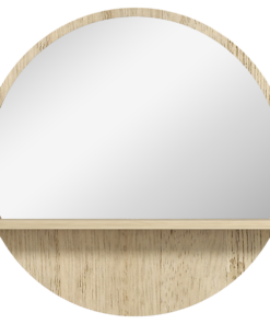 Kleankin Round Wall-Mounted Bathroom Mirror with Shelf, Hooks & Wood-Effect Frame