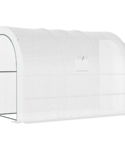 300x150x213cm Lean-to Plant Greenhouse w/ Cover Window, Zip Doors & Shelves, White