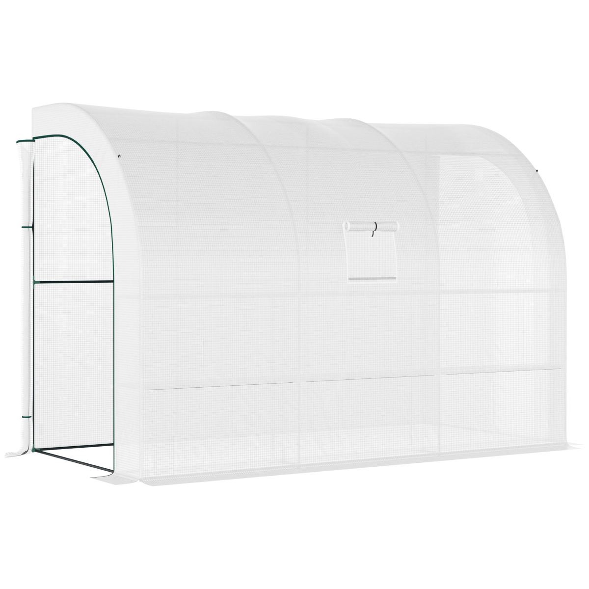 300x150x213cm Lean-to Plant Greenhouse w/ Cover Window, Zip Doors & Shelves, White