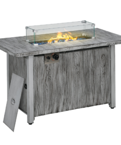 Outsunny Grey Gas Fire Pit Table w/ 50,000 BTU Burner, Cover & Glass Screen