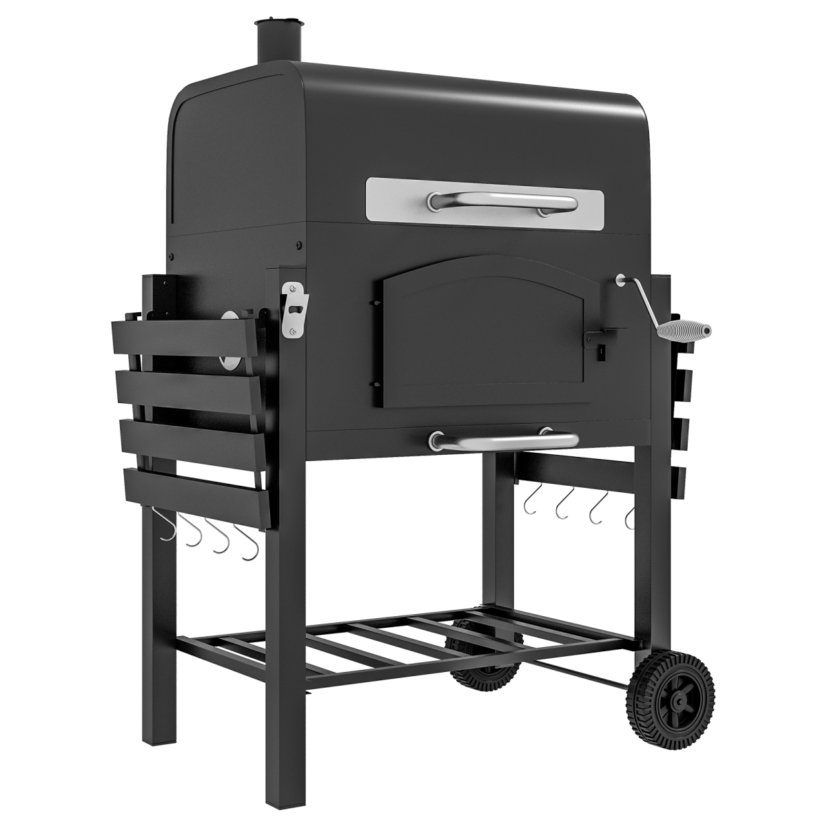 Outsunny 3-in-1 Charcoal BBQ Trolley Smoker w/ Adjustable Charcoal & Thermometer