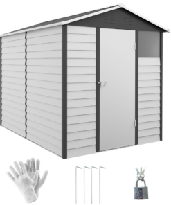 Outsunny 9x6 Galvanised Metal Garden Shed Tool Storage, Grey, Lockable Door