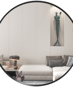 HOMCOM Round Wall Mirror, 61cm Black Aluminium Frame for Bathroom Bedroom