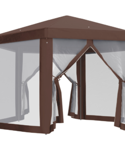 Hexagonal Outdoor Party Gazebo Canopy Tent with Mesh Walls & Steel Frame