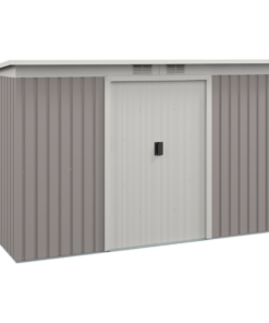 Light Grey Galvanized Steel Garden Storage Shed Tool Box Container, Metal Roof