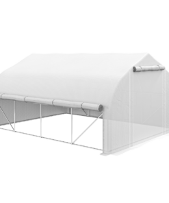 4x3m Polytunnel Greenhouse White Galvanized Steel Roll-Up Sidewalls Door & Labels