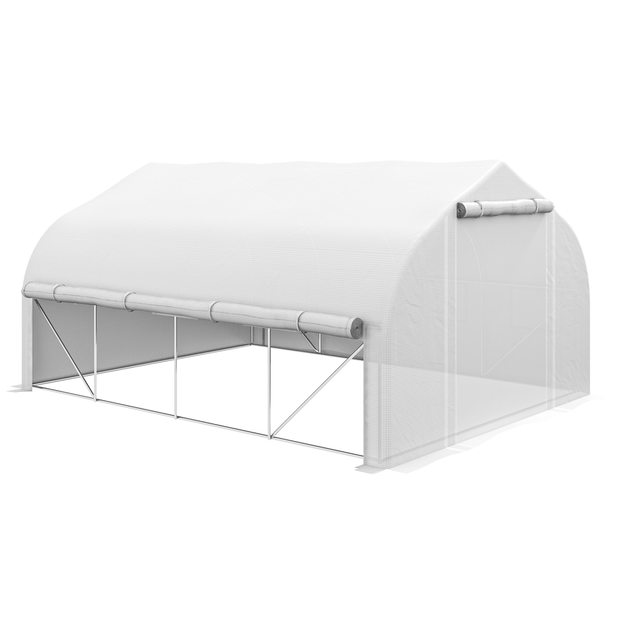 4x3m Polytunnel Greenhouse White Galvanized Steel Roll-Up Sidewalls Door & Labels