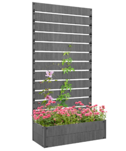 Outsunny Raised Garden Bed with Trellis, Standing Patio Planter Dark Grey