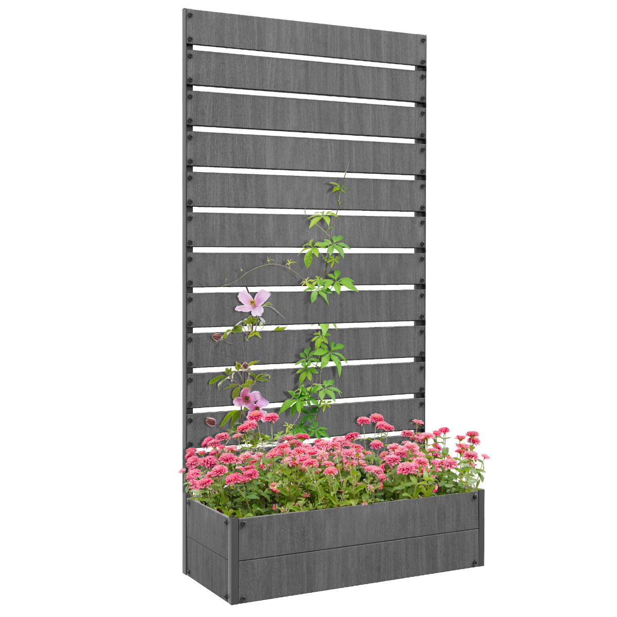 Outsunny Raised Garden Bed with Trellis, Standing Patio Planter Dark Grey