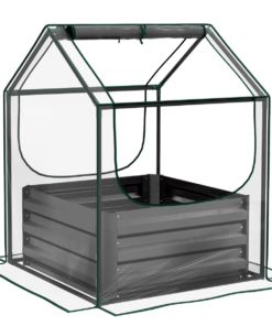 Outsunny Raised Garden Bed Planter w/ Greenhouse Cover, Steel Base, Grey