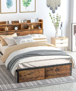 HOMCOM 4.8FT Double Bed Frame with Storage Headboard and Under Bed Storage