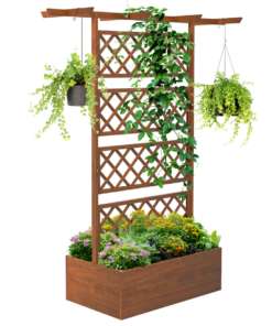 Outsunny Wooden Trellis Planter - Raised Garden Bed for Climbing Plants (Orange)