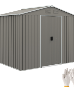 Outsunny 8 x 6ft Garden Storage Shed w/ Double Sliding Door Outdoor Light Grey