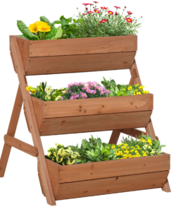 Three-Tier Wooden Raised Garden Bed - Elevated Planter, Brown Finish