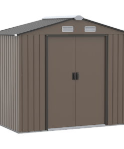 Lockable Metal Garden Shed Storage Unit w/ Vent & Floor Foundation, Brown