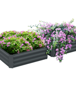 Outsunny 2-Pack Raised Garden Beds - Galvanised Steel, Easy Assembly, Dark Grey