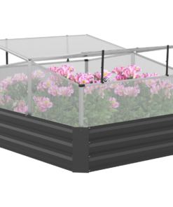 Outsuuny Galvanised Raised Garden Bed with Greenhouse and Cover, Dark Grey