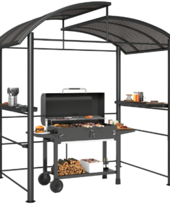 Outsunny BBQ Patio Gazebo with Interlaced Polycarbonate Roof and 2 Shelves
