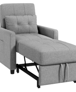 HOMCOM Pull Out Chair Bed, Sleeper Chair with Pillow, Side Pockets, Light Grey