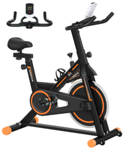 HOMCOM Exercise Bike Indoor Cycling w/ LCD Display, Heart Rate Sensor, Orange