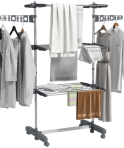 HOMCOM 3-Tier Stainless Steel Clothes Airer - Large Drying Rack, Grey