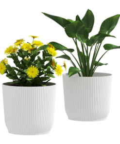Outsunny 2-Pack Round Plant Pots, 22cm, White - Outdoor Garden
