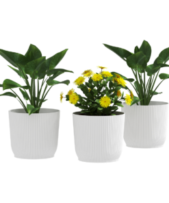 Outsunny 3-Pack Round Plant Pots 22cm White Stackable Outdoor Garden
