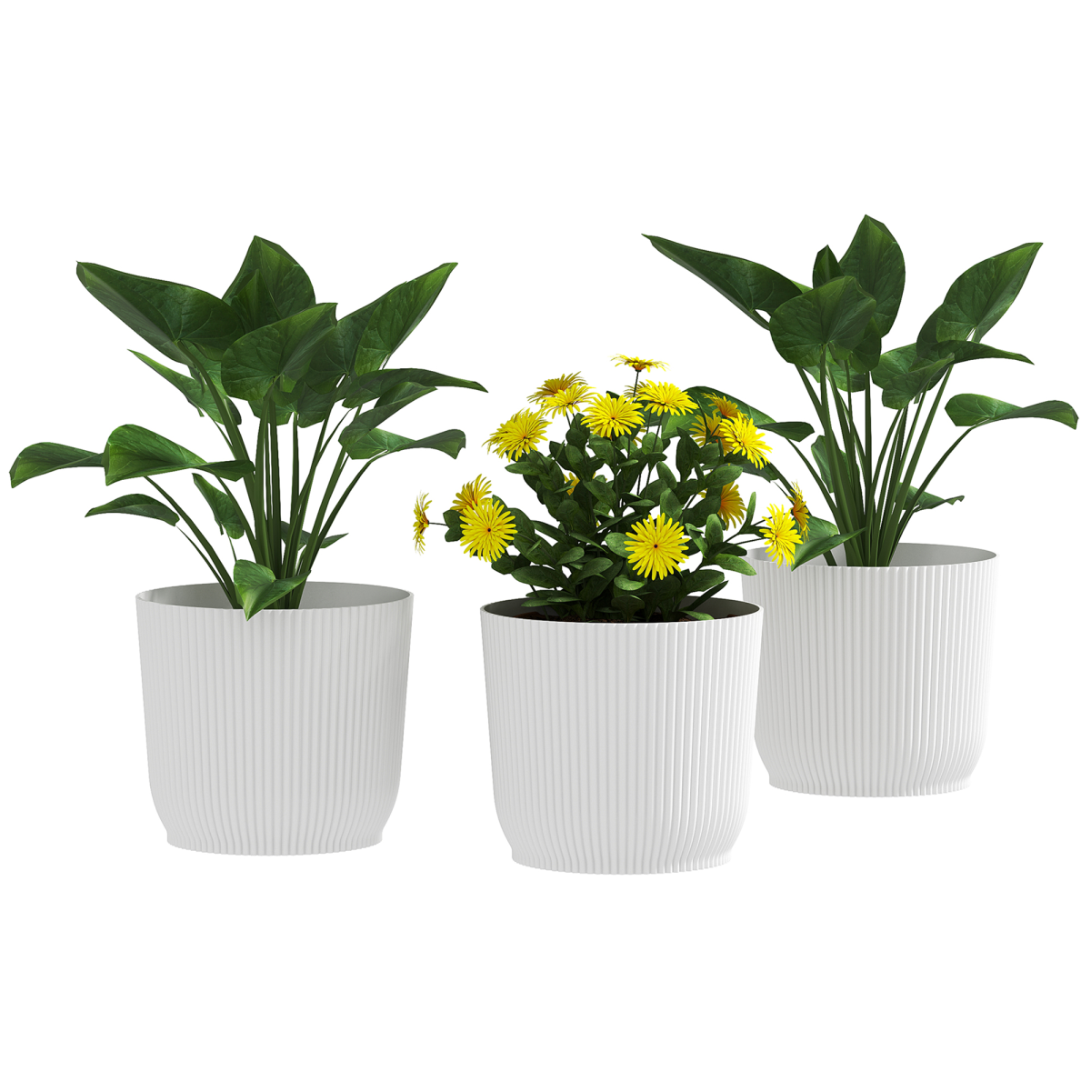 Outsunny 3-Pack Round Plant Pots 22cm White Stackable Outdoor Garden