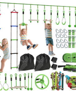 AIYAPLAY Obstacle Course for Kids with 10PCs Slackline Kit, Green