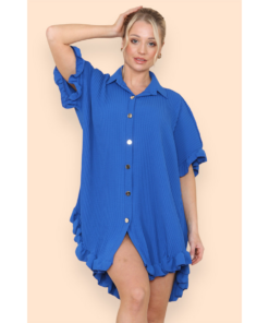 Over Sized Italian Gold Button Pleated Frill Ruffle TikTok Dress Top