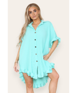 Over Sized Italian Gold Button Pleated Frill Ruffle TikTok Dress Top