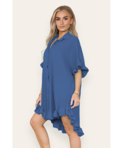 Over Sized Italian Gold Button Pleated Frill Ruffle TikTok Dress Top