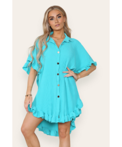 Over Sized Italian Gold Button Pleated Frill Ruffle TikTok Dress Top