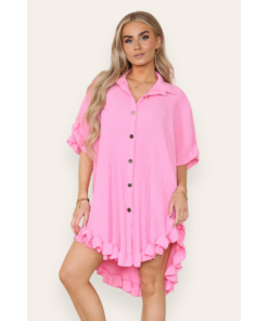 Over Sized Italian Gold Button Pleated Frill Ruffle TikTok Dress Top