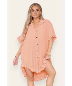 Over Sized Italian Gold Button Pleated Frill Ruffle TikTok Dress Top